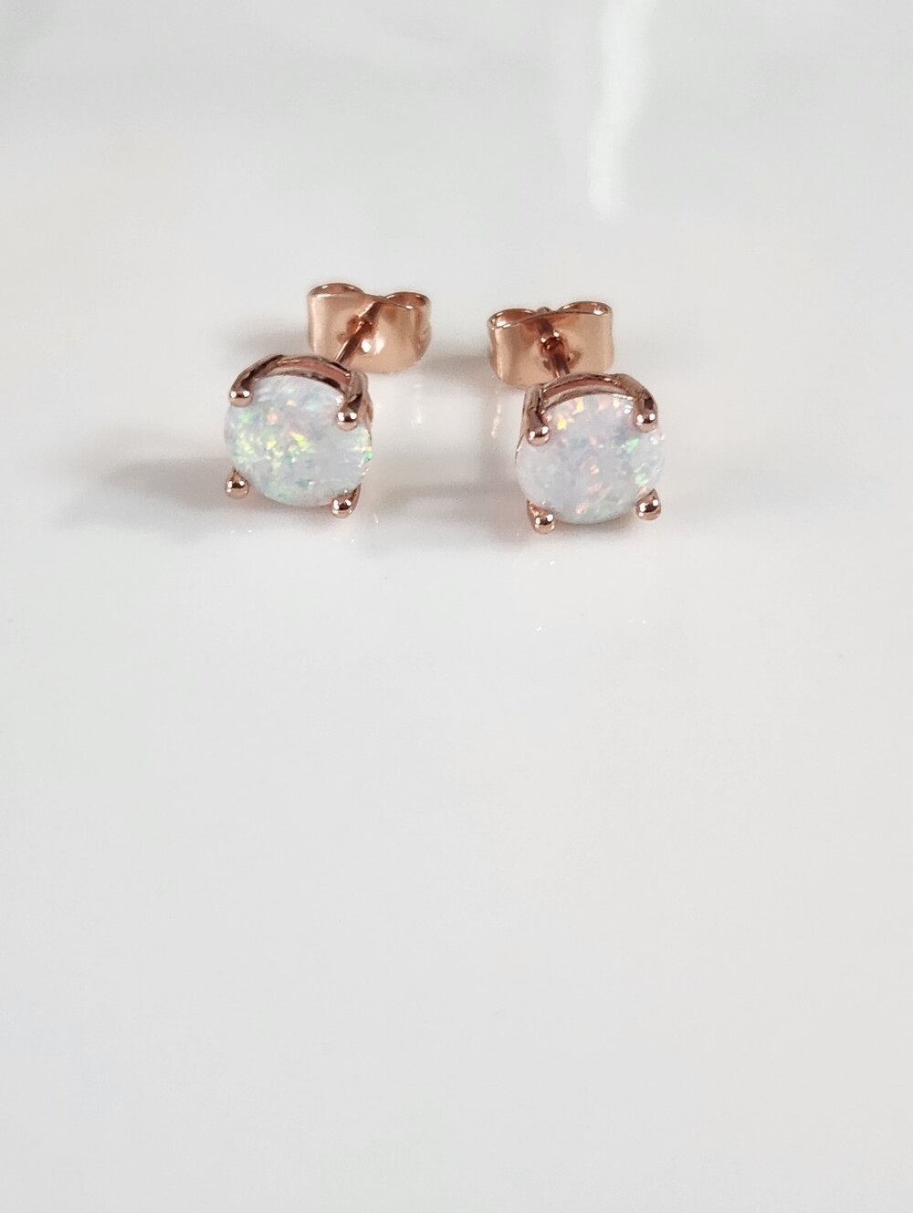 18k Rose Gold Simulated Opal Stud Earrings